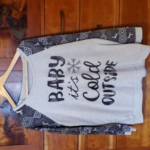 Womens XL soooft heavy T shirt or night shirt 3/4 sleeve Gray